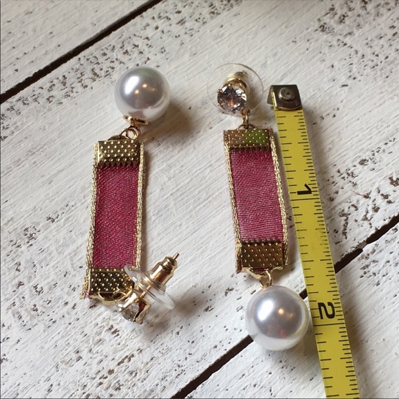 Red Mesh Dangle Earrings - Picture 5 of 5